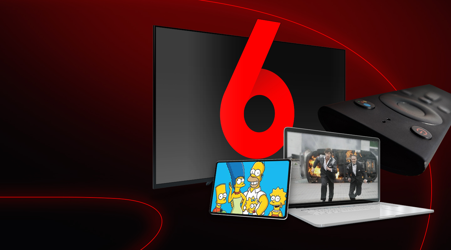 TV6 channel shown on a TV screen on a red and black background