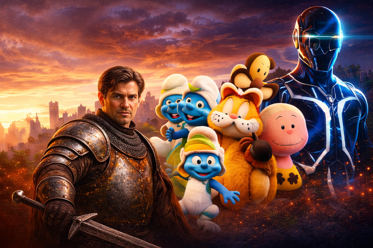 AI image featuring smurfs and other movies characters