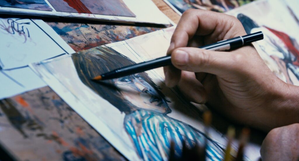 piešinys vyro ant balto lapo