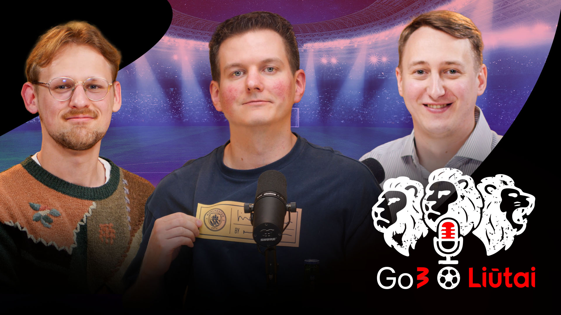 trys vyrai violetiniam kamuolio fone sypsosi