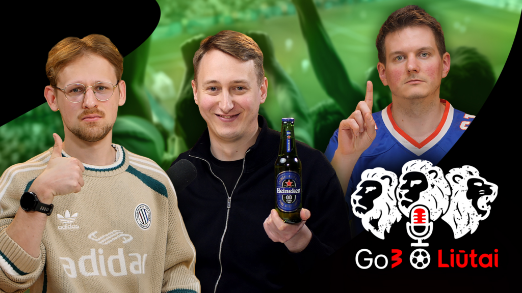 trys vyrai zaliam fone